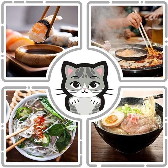 Set of 4 Reusable Eco-Friendly Bamboo Chopsticks w/ Cute Kittens Design Hot Pink - Picture 6 of 10